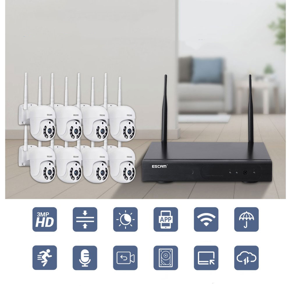 (3MP) 8x WiFi Internet IP NVR Überwachungskamera FullHD 1080p IR LED's Nachtsicht & Bewegungserkennung / Audio / IP66 (iOS/Android)