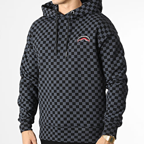 Sweat Capuche A Carreaux Basic Cap Check SP229 Noir Gris Anthracite