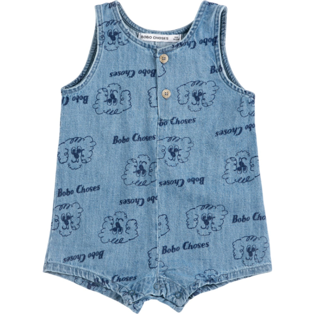 Køb Bobo Choses Light Blue Pickles The Dog All Over Denim Playsuit