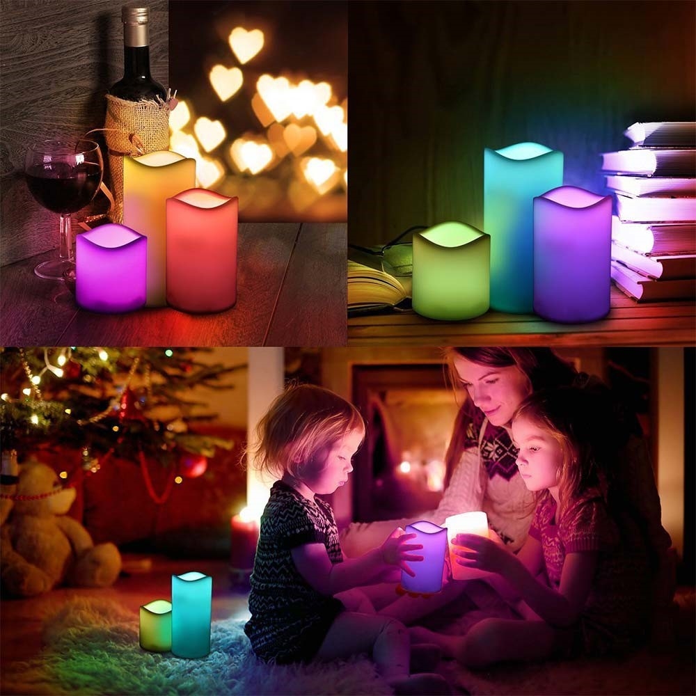 (3er Set) LED Kerze Home Deko Stimmungsleuchte inkl. Fernbedienung (Batteriebetrieben) - Bunt