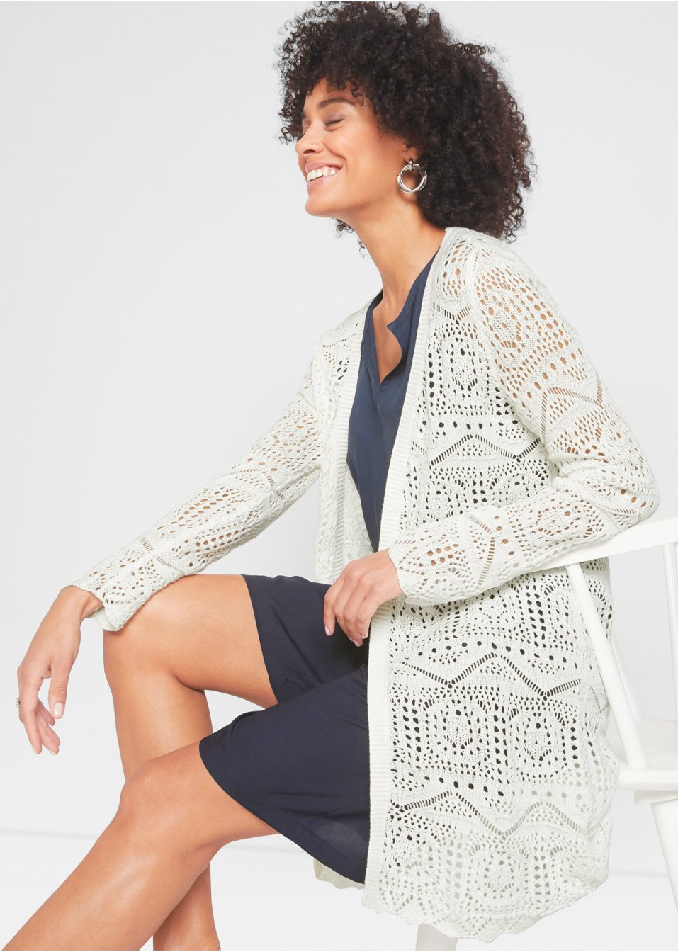 Gilet long en maille ajourée