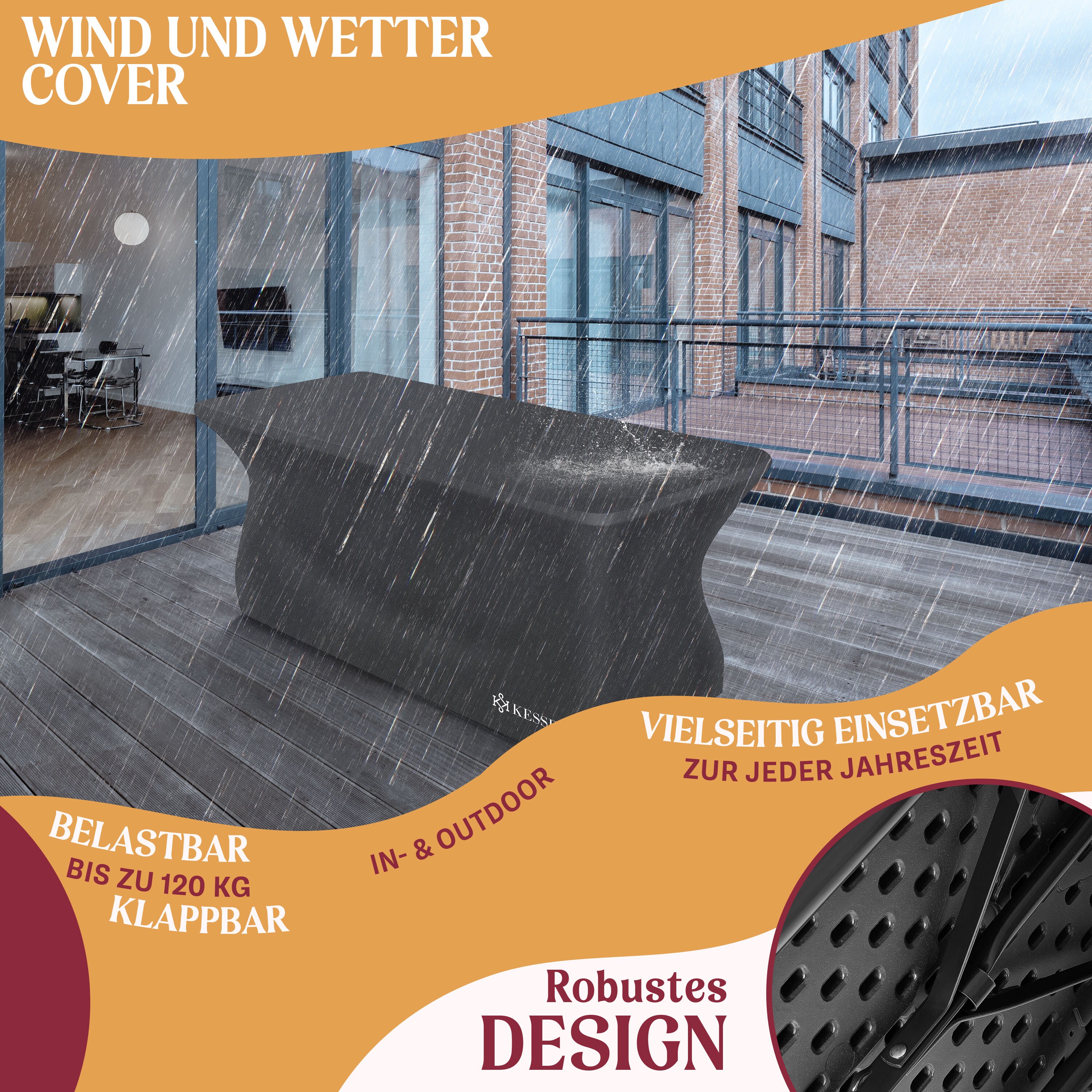 KESSER® Buffettisch Tisch klappbar Kunststoff 180x75 cm Rattan Optik Campingtisch Partytisch Klapptisch Gartentisch für Garten Terrasse und Balkon zusammenklappbar 6 Personen ink. Tragegriff