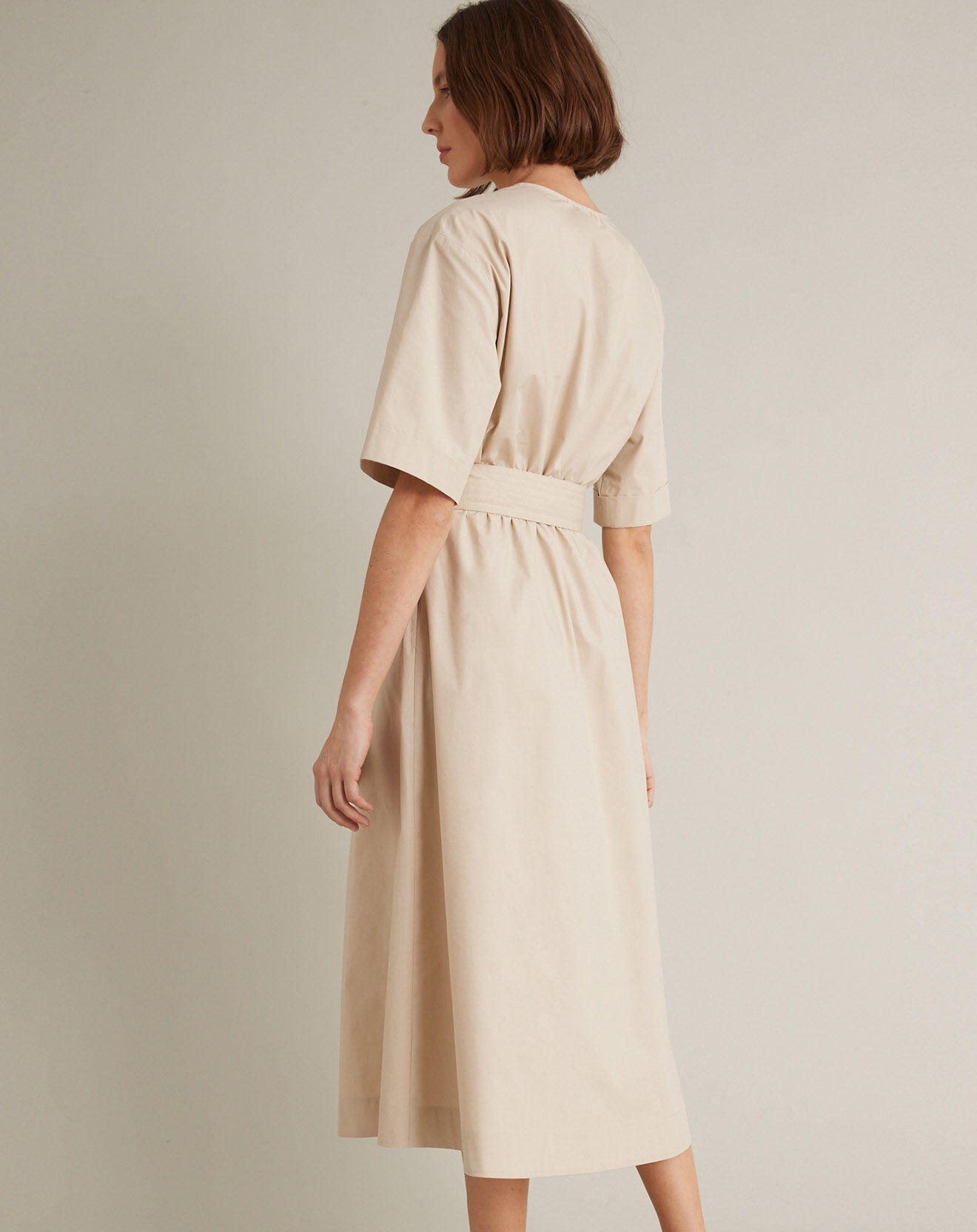 Cyrillus Robe longue en Popeline craquante beige clair