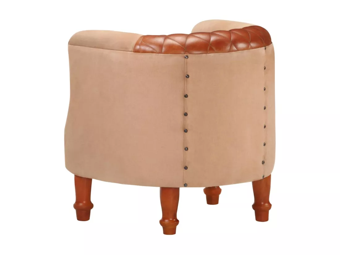 Fauteuil Marron Cuir véritable et bois de manguier massif