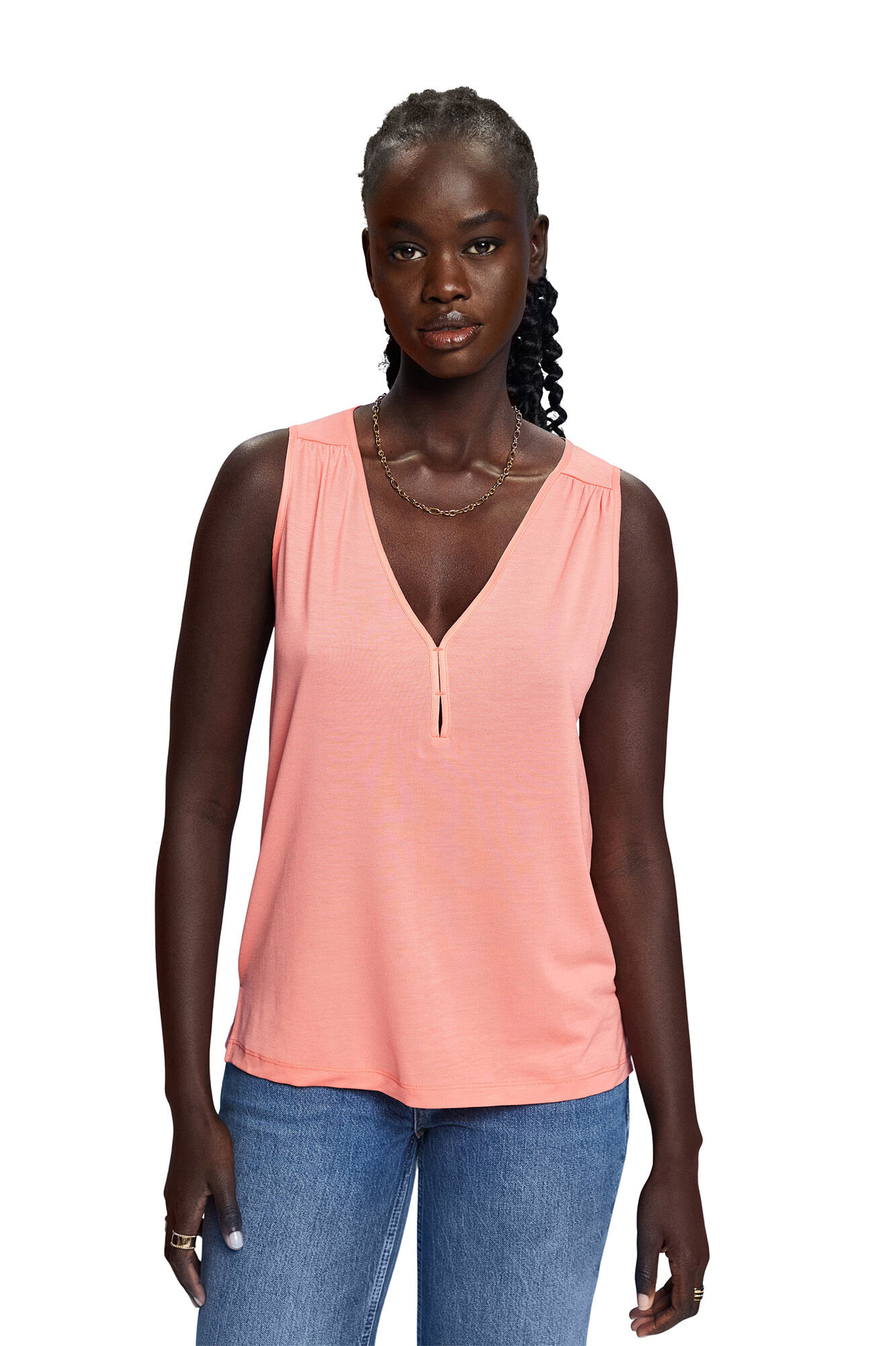 Camiseta sem mangas com decote em V em TENCEL™ - Coral