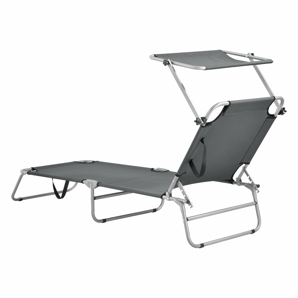 Transat bain de soleil avec pare-soleil inclinable acier polyester argenté mat gris foncé