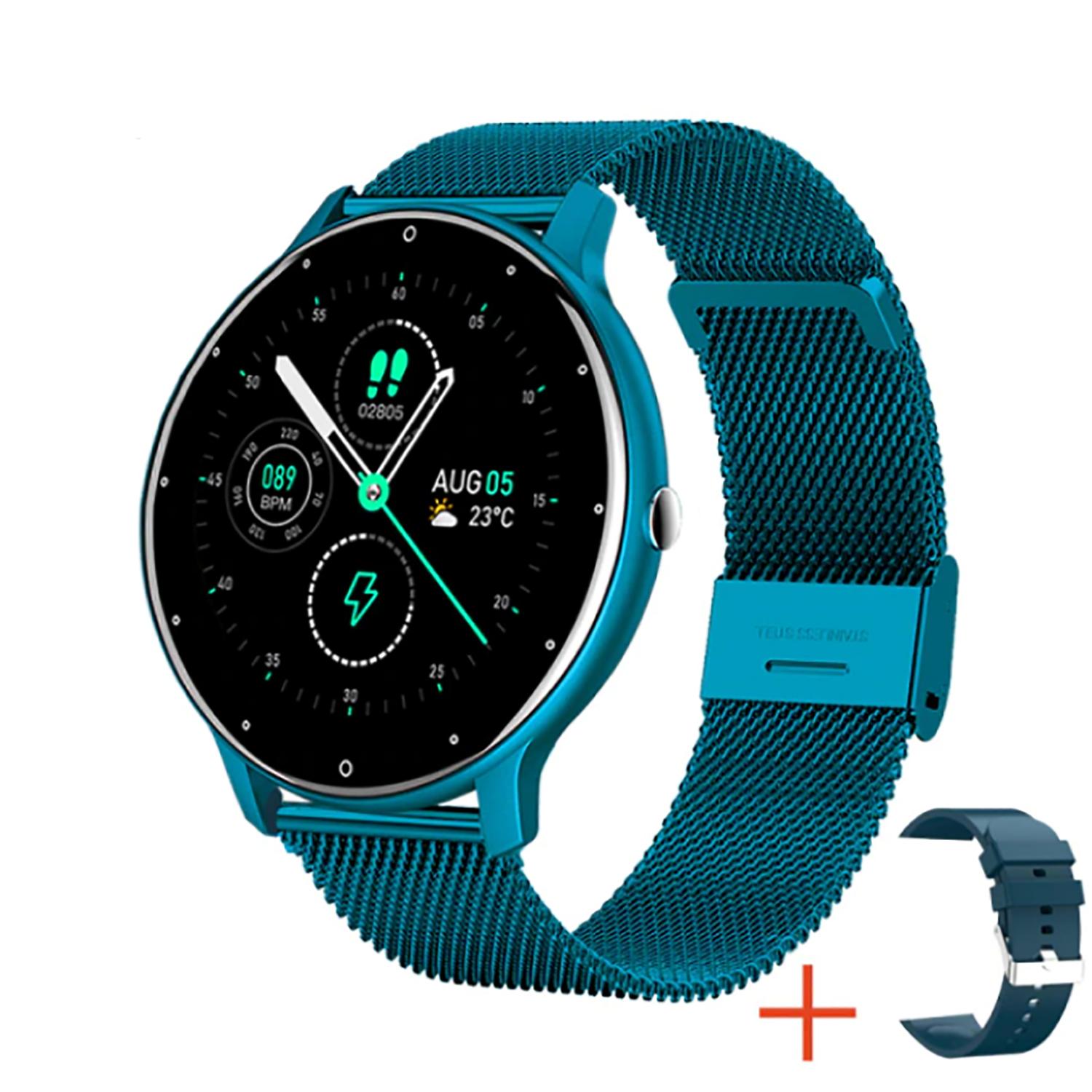 TPFNet Smart Watch / Fitness Tracker IP67 - Milanaise Armband + Silikon Armband - Android & IOS - Blau