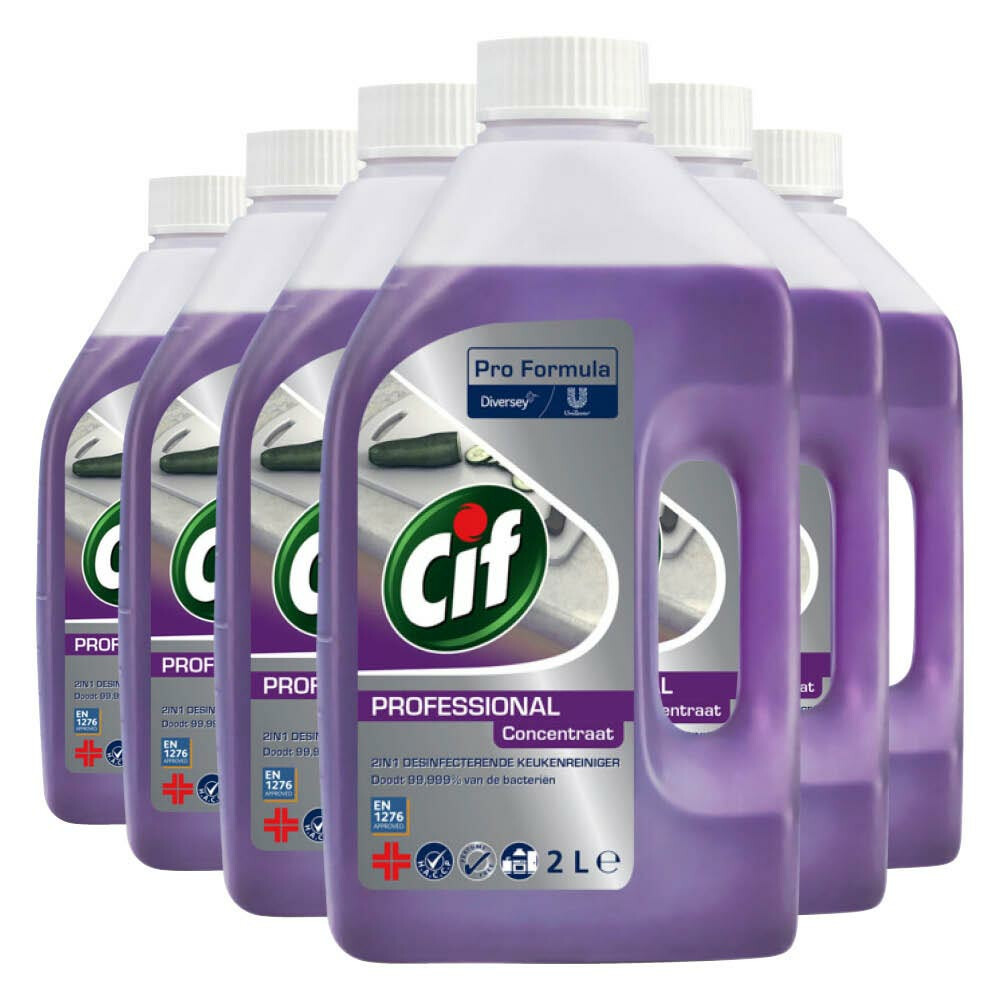 6x Cif Professional 2-in-1 Desinfecterende Keukenreiniger Pro Formula2 liter