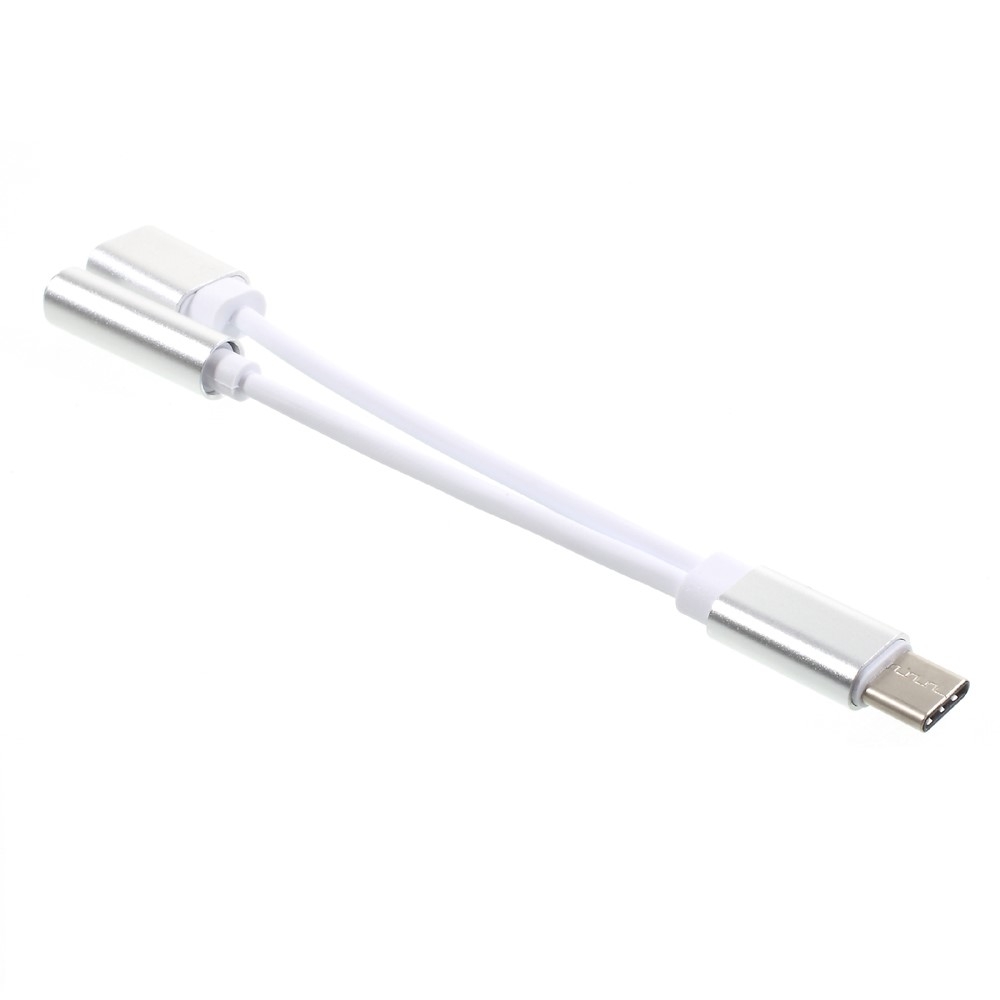 2in1 USB C auf 3.5mm AUX   USB C Adapter (12.5 cm) - Weiss / Silber