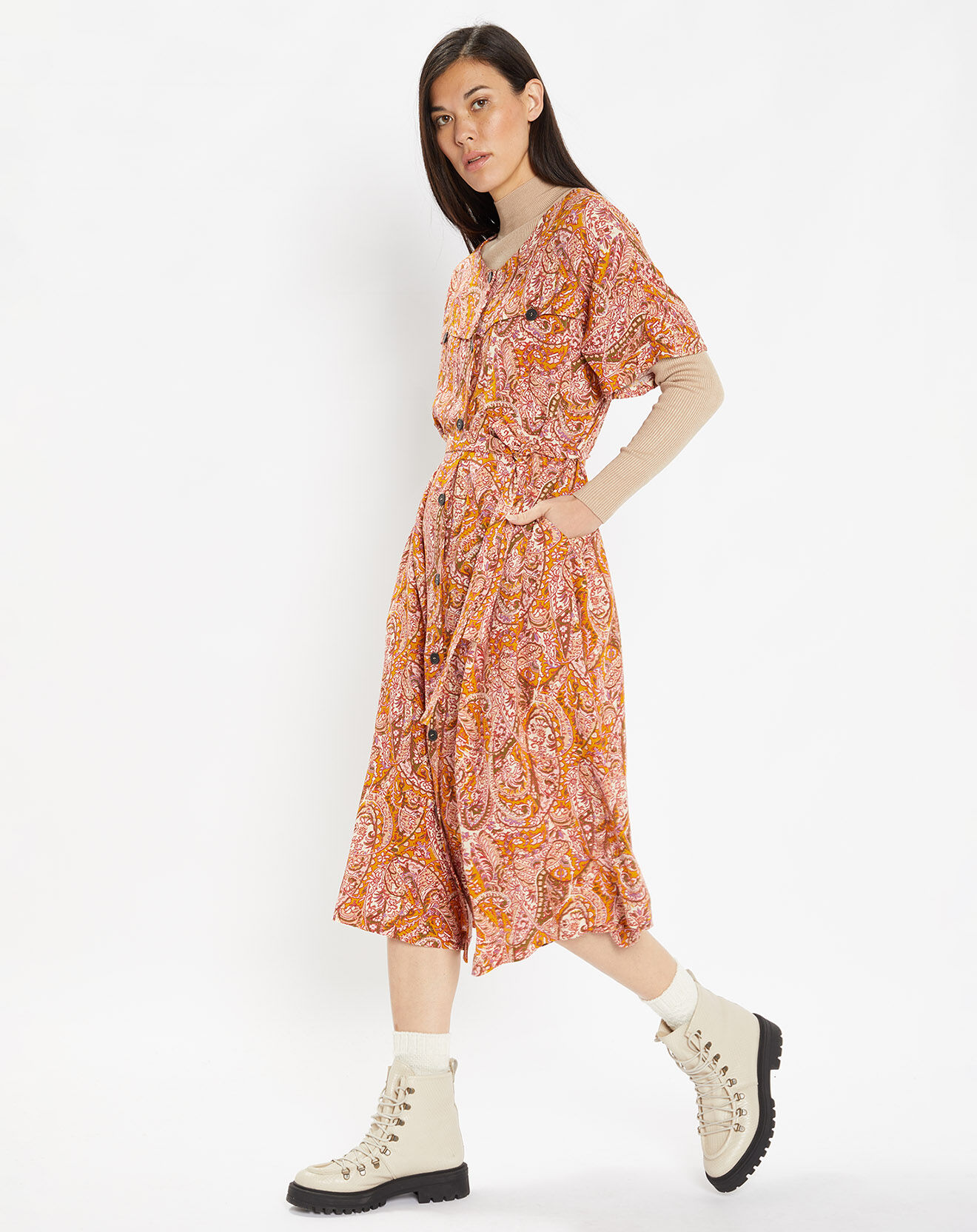Galeries Lafayette Robe fluide boutonnée Roxane imprimé fantaisie multicolore