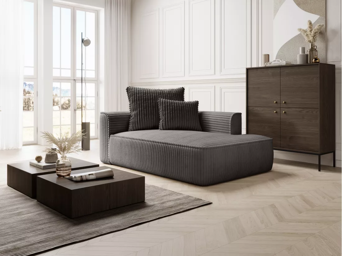 Méridienne droite en velours côtelé grosses côtes gris anthracite PINETA