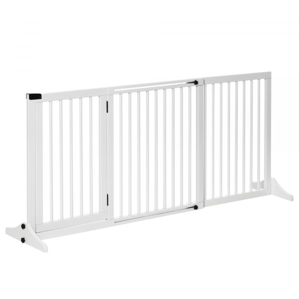 Pawhut Barreira de Segurança Extensível 3 Peças com Estrutura de Madeira e Suporte de Pé 113-166x36x71cm Branco