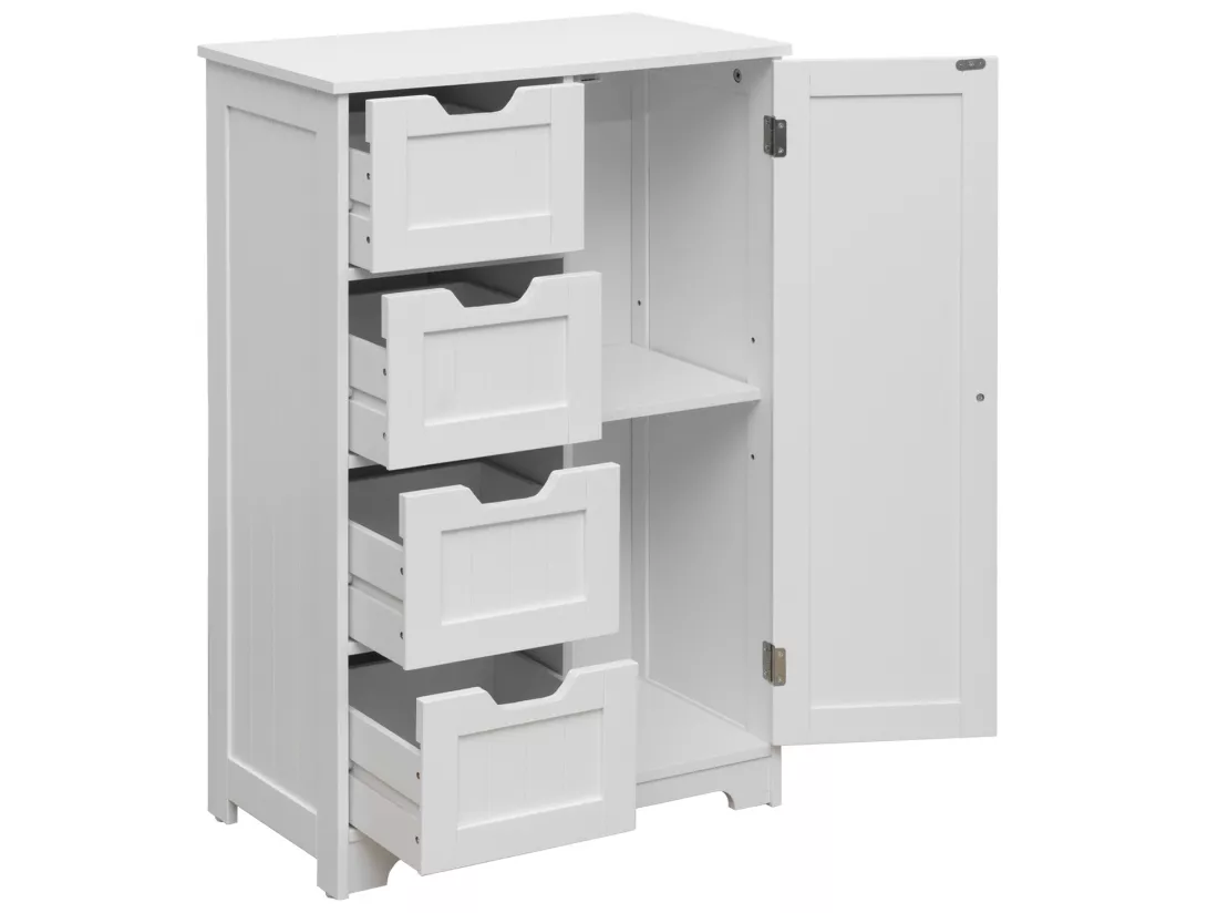 Meuble de salle de bain Moderne 4 Tiroirs 1 Porte Bois Blanc