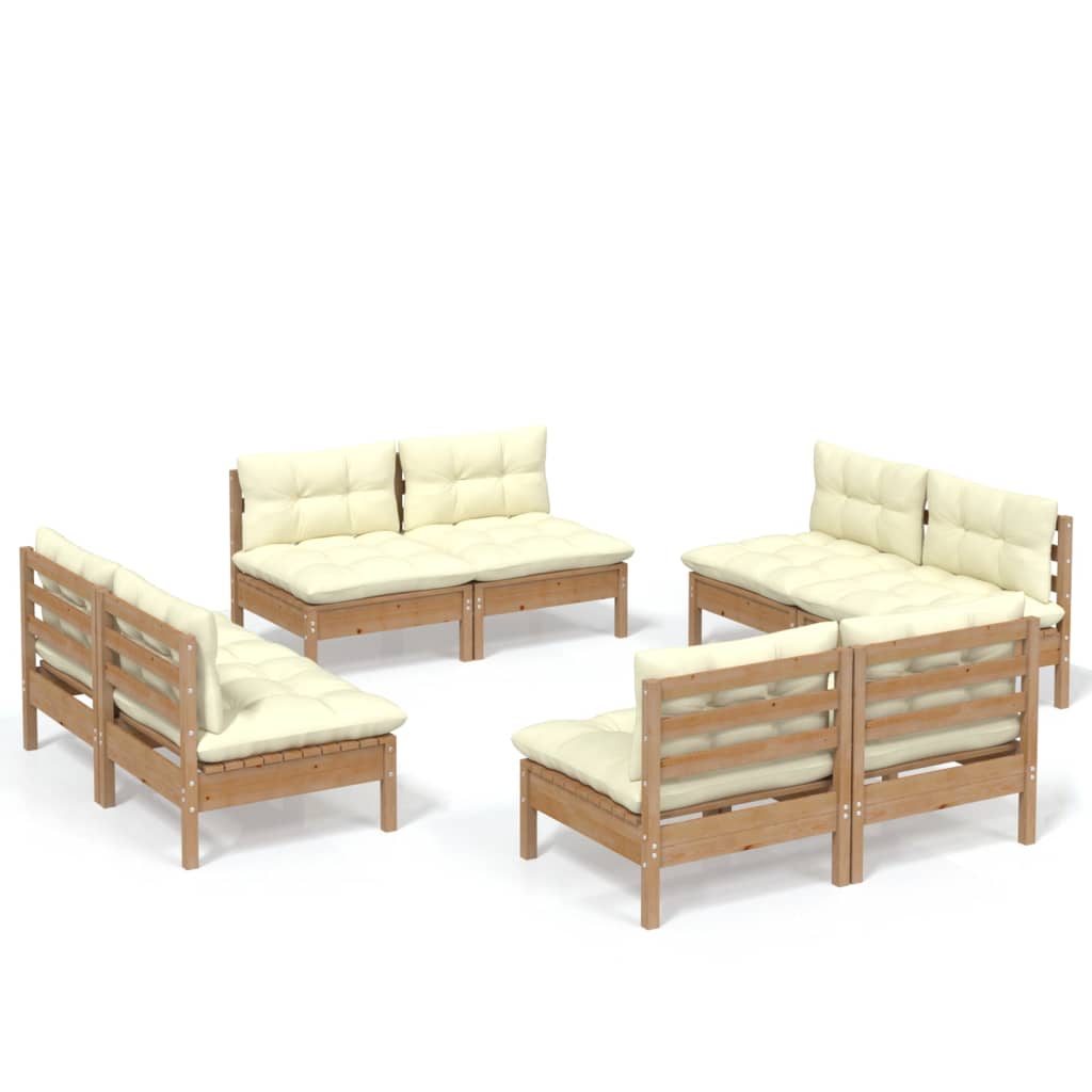 Salon de jardin meuble d'extérieur ensemble de mobilier 8 pièces avec coussins crème bois de pin