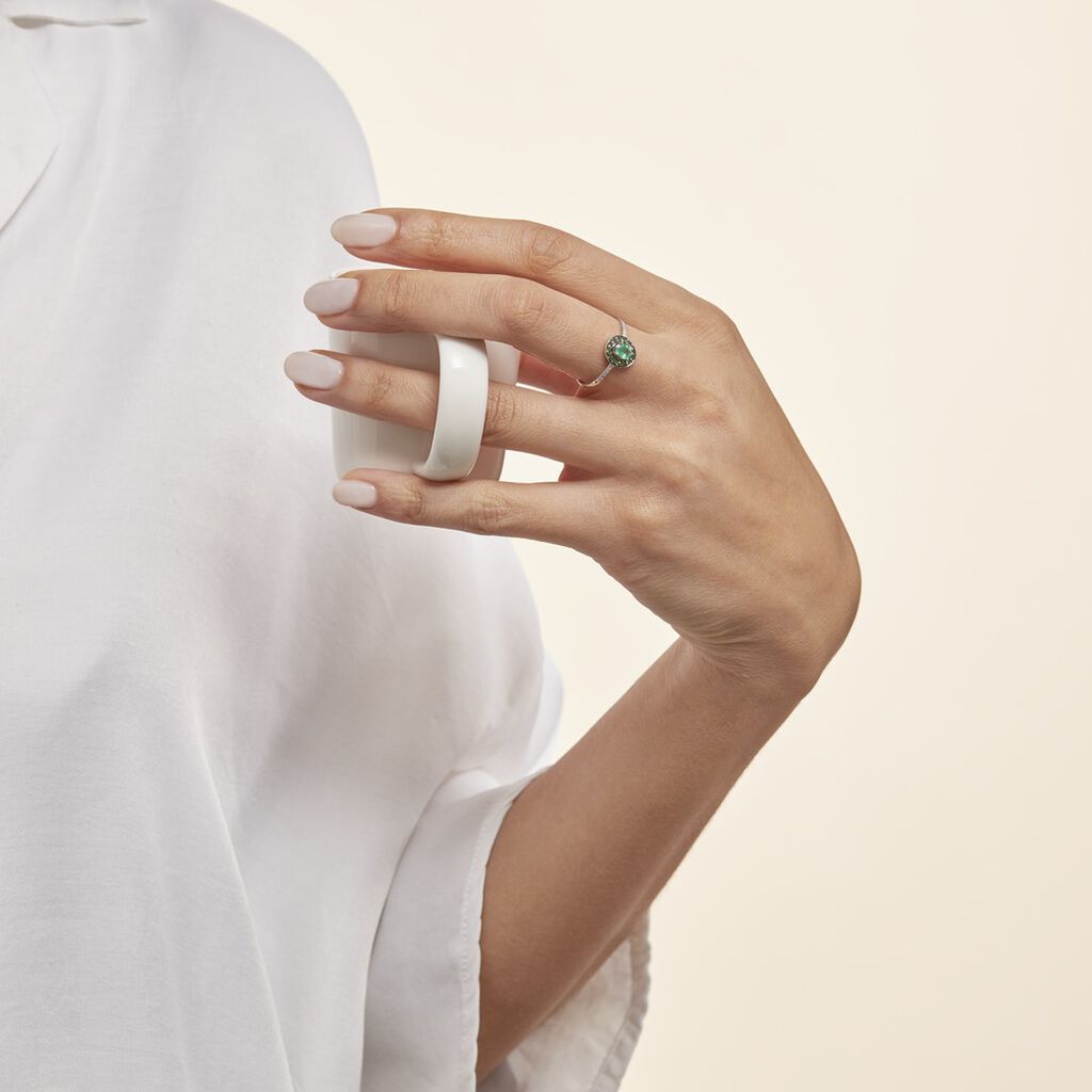 Bague Leona Or Blanc Emeraude Diamant