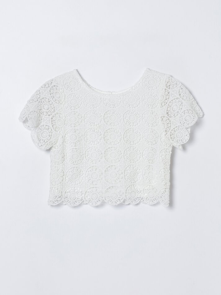 Blusa de crochê - Branco-creme