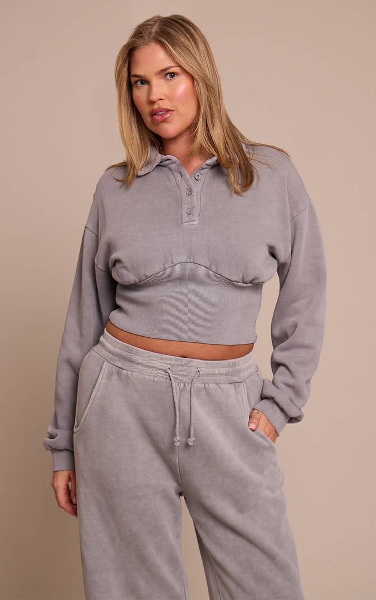 Gris Chiné Sweat-shirt Polo Taille Cintrée Shape