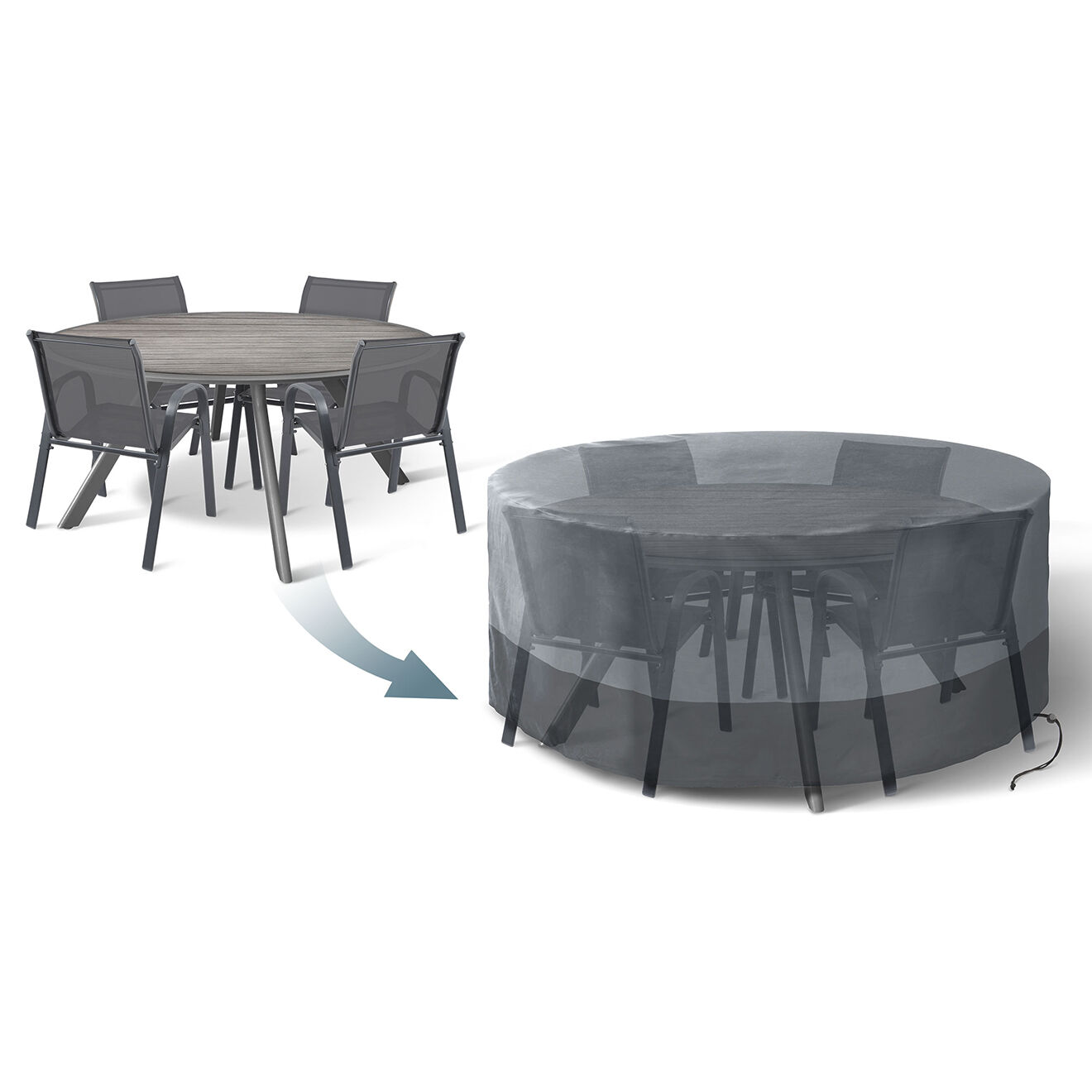Pratik Garden Housse de protection pour table ronde + chaises gris/noir - D.220x74 cm