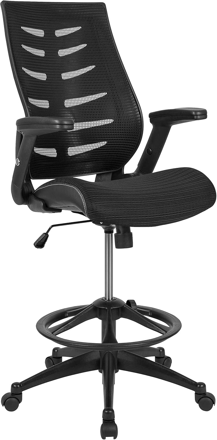 Flash Furniture BL-ZP-809D-BK-GG Stuhl, hohe Rückenlehne, mit verstellbarem Fußring und verstellbaren Klapparmen, Schwarz Modern 28