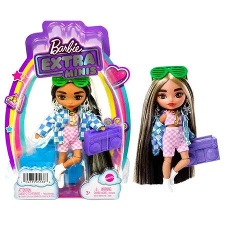 Barbie Extra Minis-Puppen Sortiment (ca. 14 cm) mit Moden, Accessoires und Puppenständer, 1 Stück, 4-fach sortiert