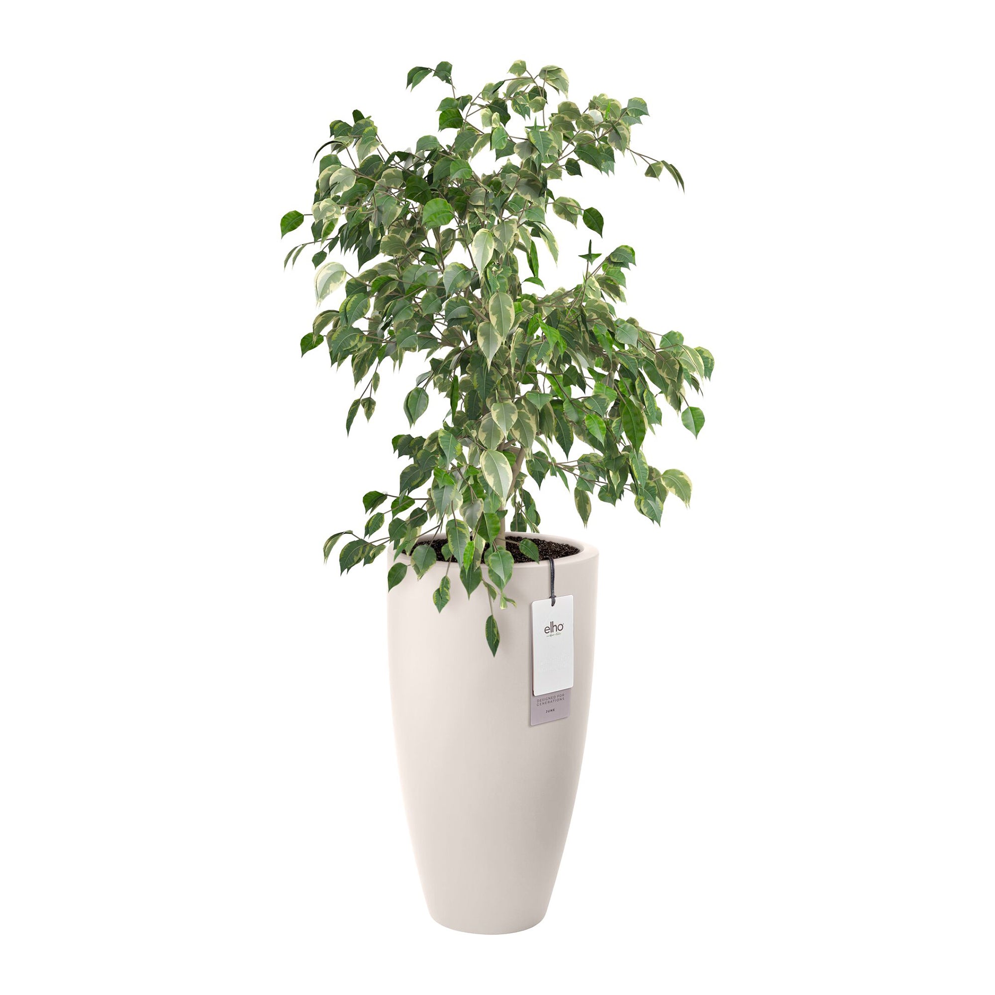 Elho June Round High 30 - Linnen wit - L 30 x B x H 53 cm - Binnen en Buiten - 100% gerecycled kunststof