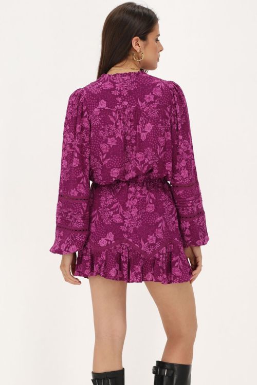 Paarse & roze rokje met bloemenprint