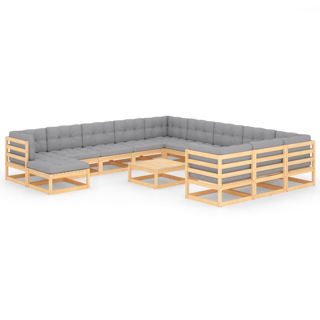 Salon de jardin meuble d'extérieur ensemble de mobilier 13 pièces avec coussins bois de pin massif