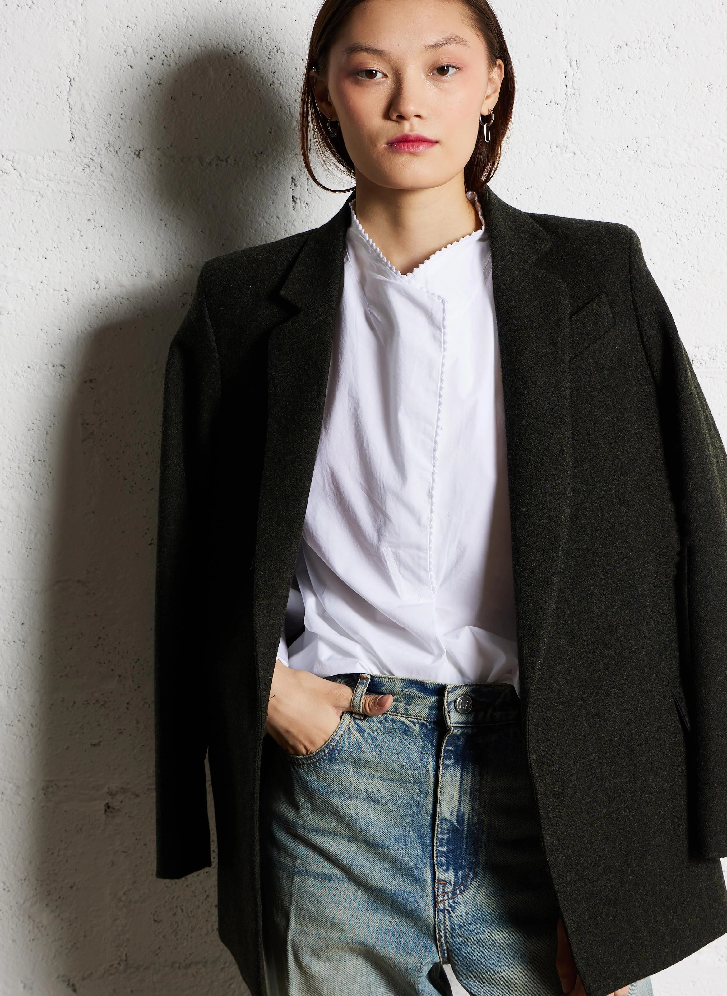 PHILOU - Veste col tailleur coupe droite| Kaki
