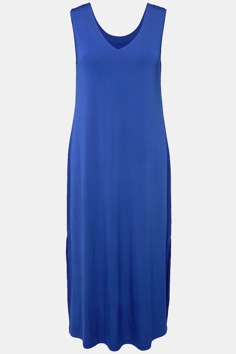 Slinky-Midikleid, A-Linie, V-Ausschnitt, ärmellos