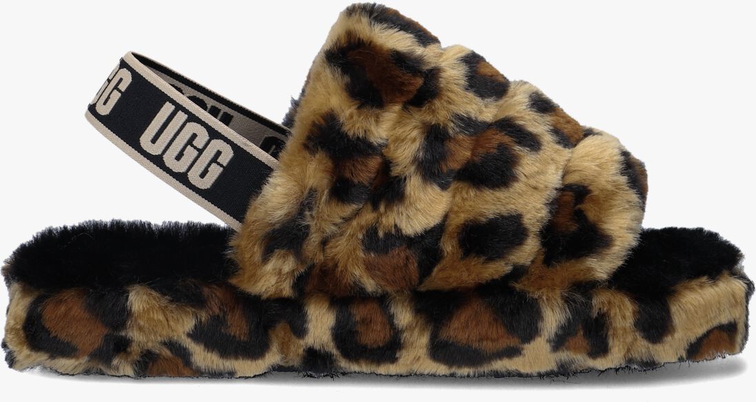 UGG bruine ugg pantoffels fluff yeah slide spotty