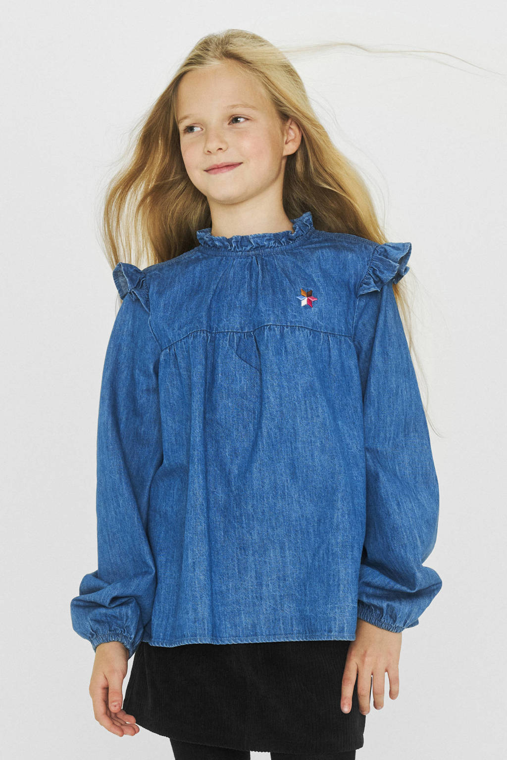 Me & My Monkey Top Roanne met borduursel blauw