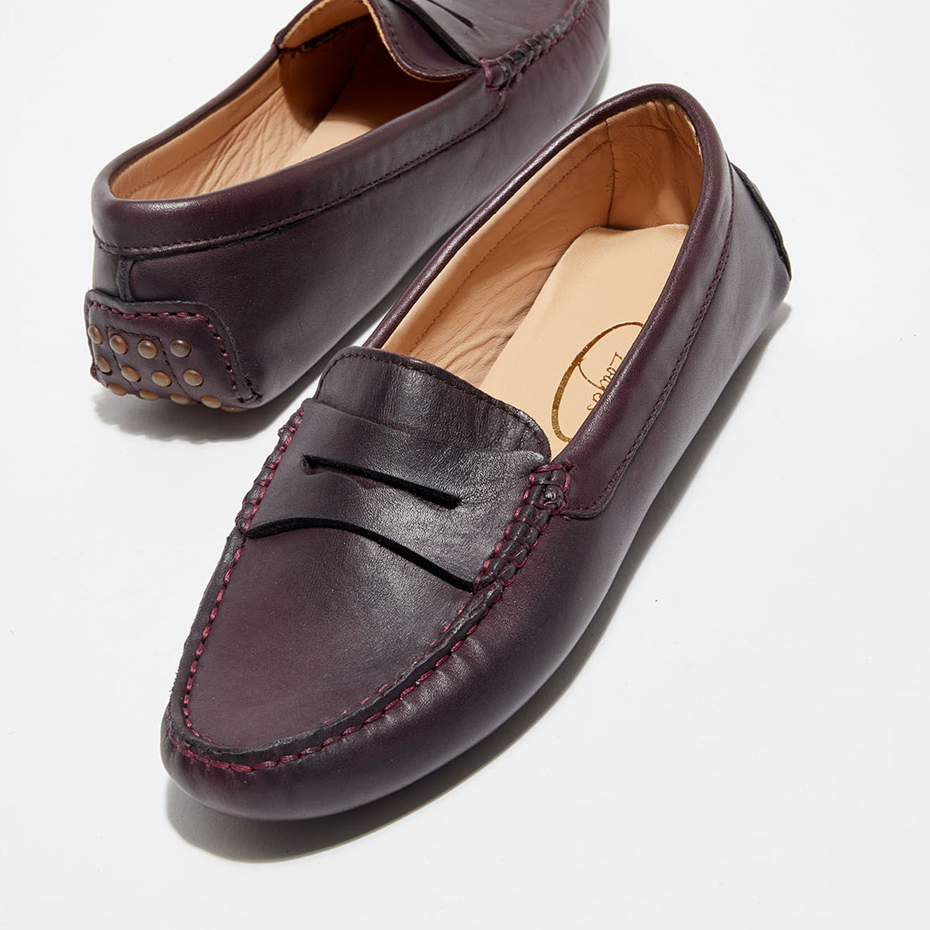 Loafers Mocassins en Cuir Lisse Elya  prune