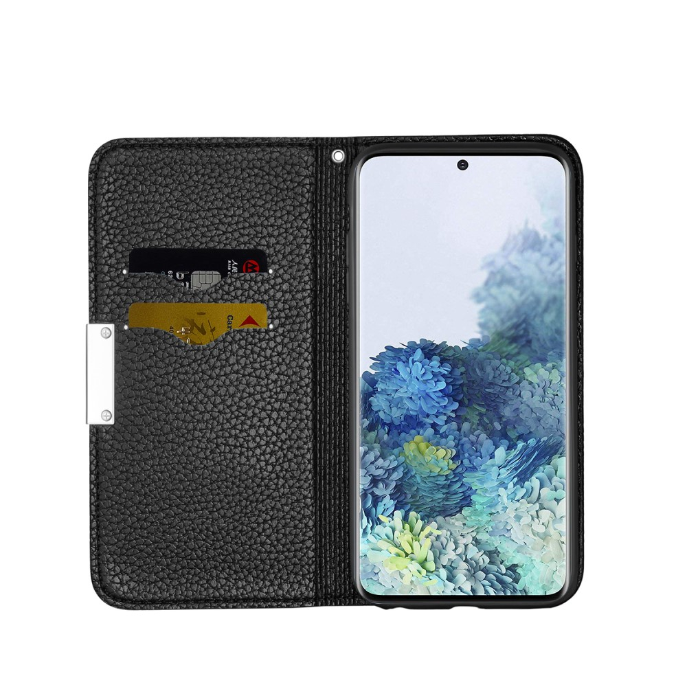 Samsung Galaxy S21 FE 5G Leder Tasche Flip Cover Litchi Look - Schwarz