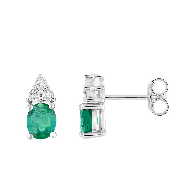 Boucles d'oreilles femme - Emeraude et Diamant - Or 18 Carats