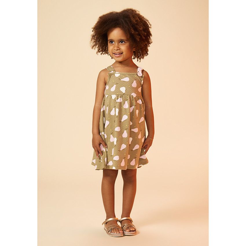 Robe en maille cloquée imprimé poires pour bébé fille - Vert