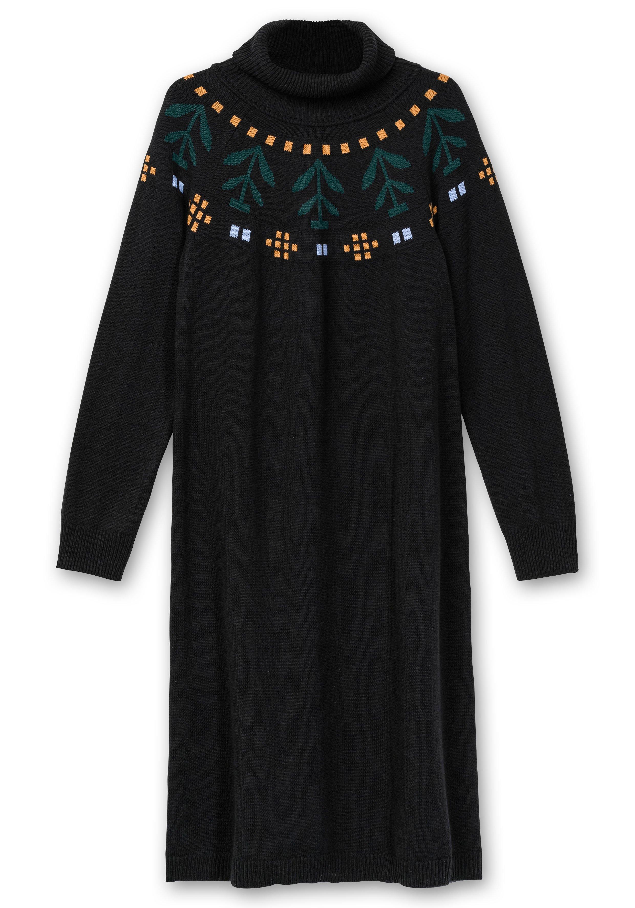 Strickkleid mit Intarsienstrick und Stehkragen