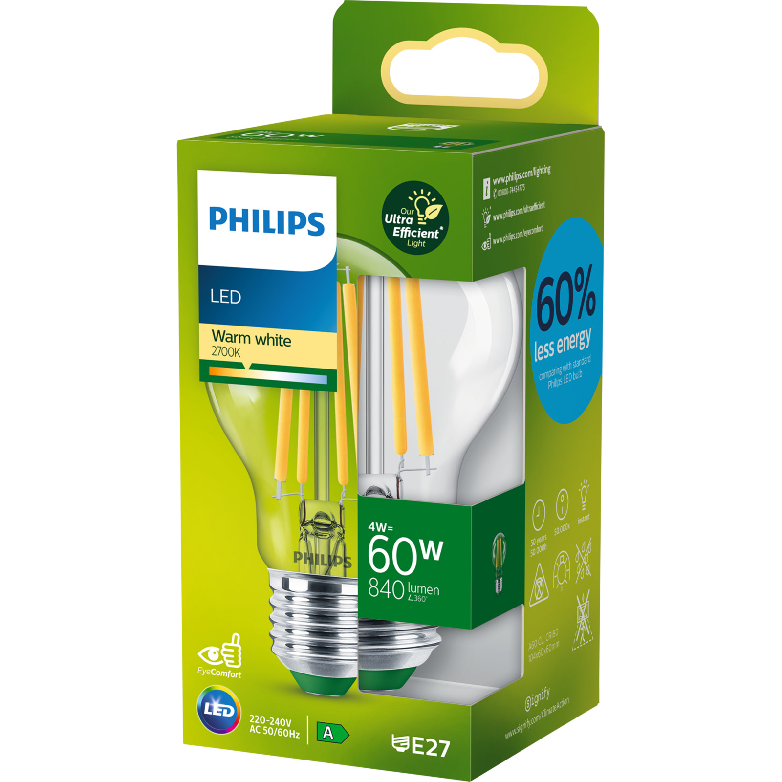 Philips LED-Leuchtmittel CLA 60W A60 E27 2700K CL UE SRT4