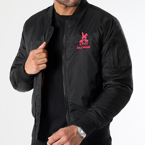 Veste Bomber Lapin Noir Rose Fluo