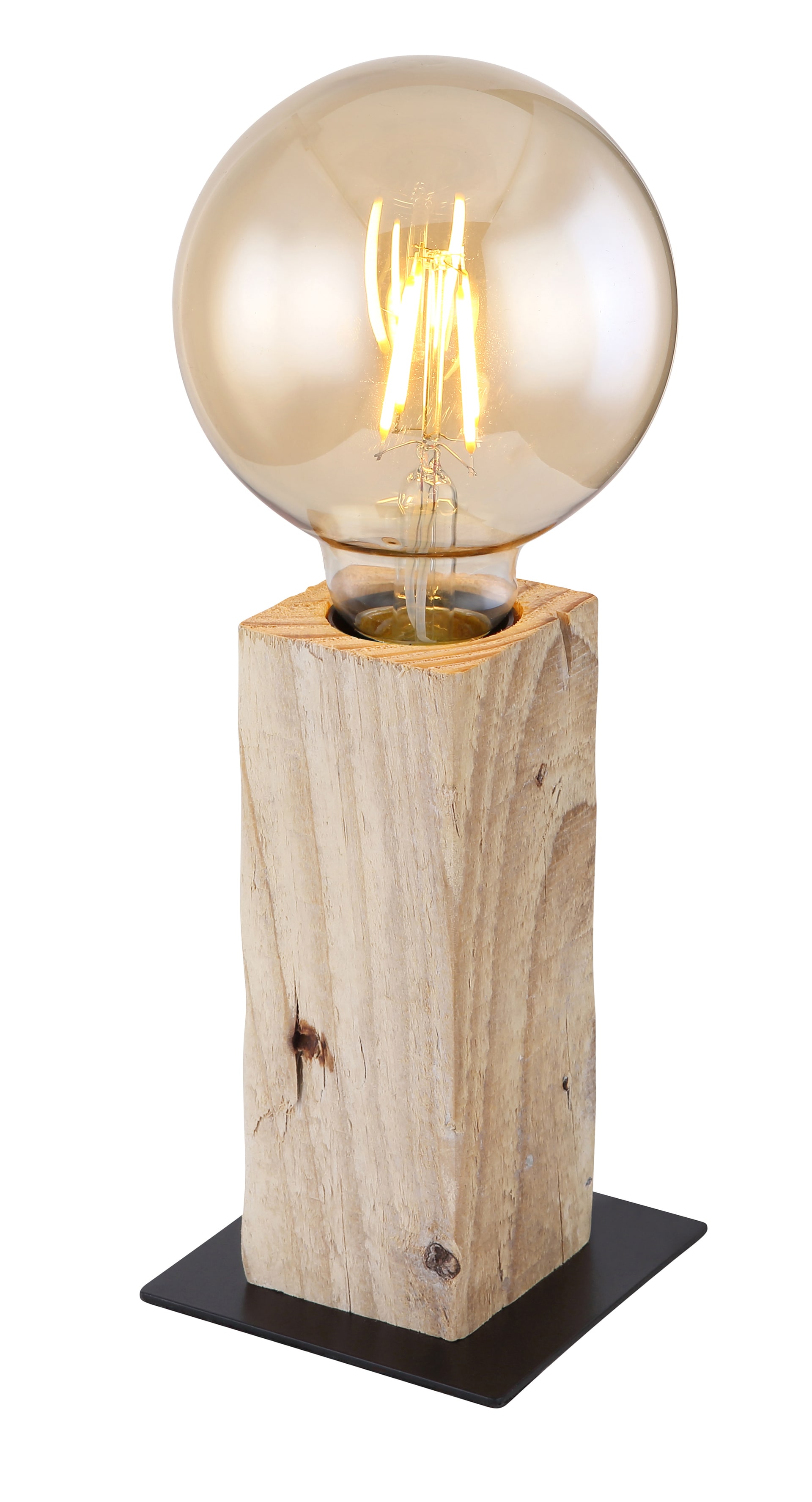 GLOBO Retrofit Tischlampe Adalie schwarz /Holz 9x9cm H15cm
