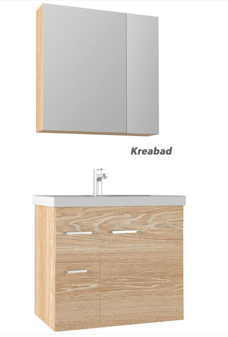 Badkamermeubel, wastafelmeubel 80 cm, keramische wastafel, spiegelkast 80x45
