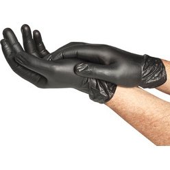 Gants jetables vinyle Extra Black Spontex, non poudré, noir - Boîte de 100 gants