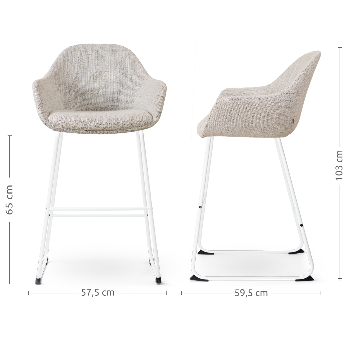 Barkruk Nino-Mae grijs beige gemêleerd wit onderstel 65 cm