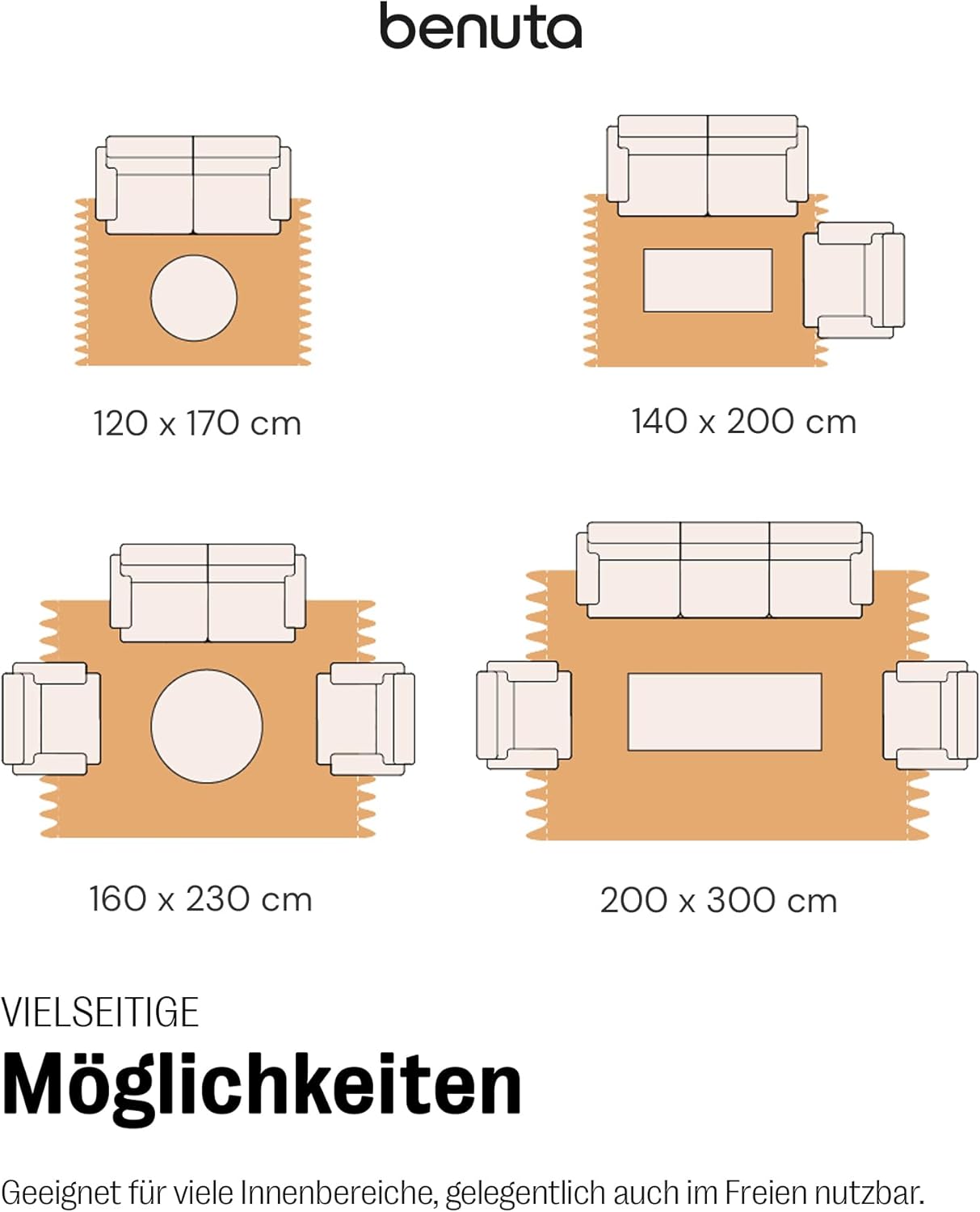 benuta Nest In- & Outdoor Teppich Bonte - Creme 160x230 cm - Strapazierfähig & Pflegeleicht - Für Balkon, Terrasse, Garten - Küchenteppich & Wohnzimmerteppich - Geometrisch, Boho-Style, Hygge Cozy