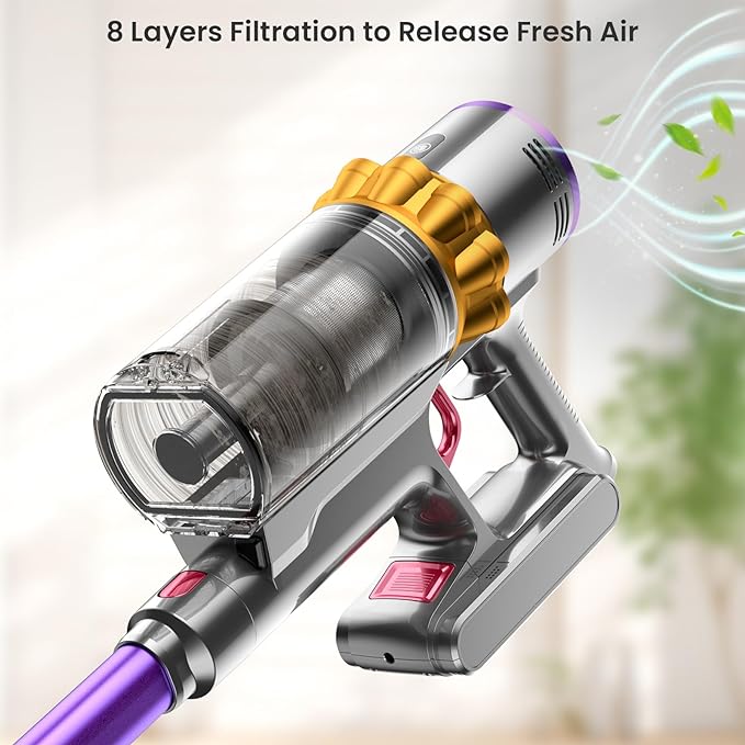 Cordless Vacuum Cleaner, 500W/40Kpa Vacuum Cleaners for Home with LED Screen, Up to 60 Mins Runtime, Noise Reduction Tech, 1.6L Dust Cup, Anti-Tangle Stick Vacuum for Pet Hair Carpet and Hardfloor