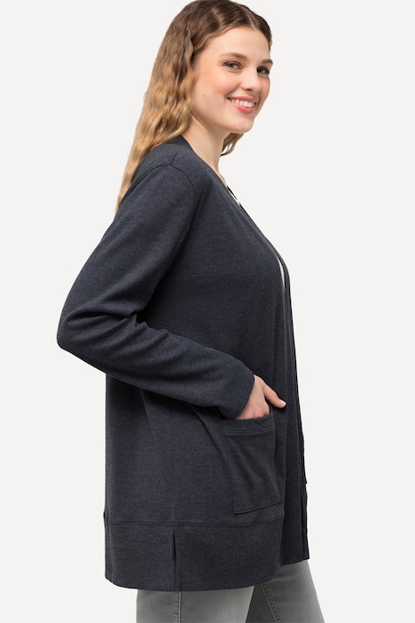 Sweatjacke, Waffelstruktur, offene Form, Langarm