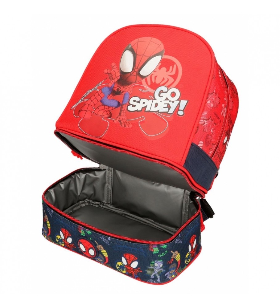 Mochila Joumma Bags Go Spidey com bolsa térmica vermelha para lanches - 23x28x13cm