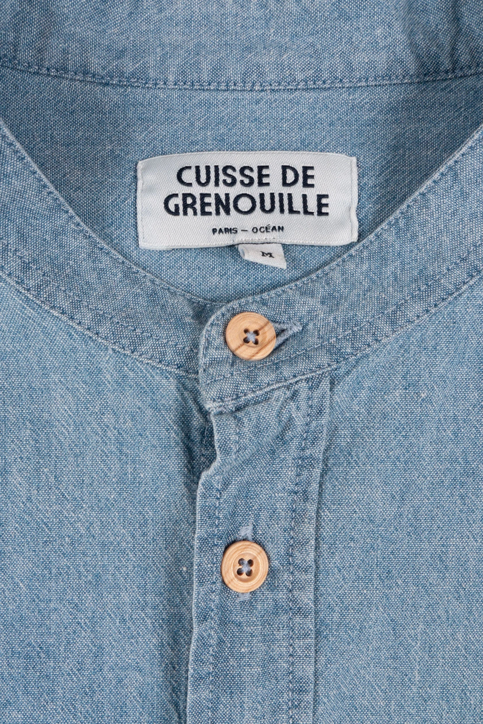 Chemise col mao en chambray | Bleu