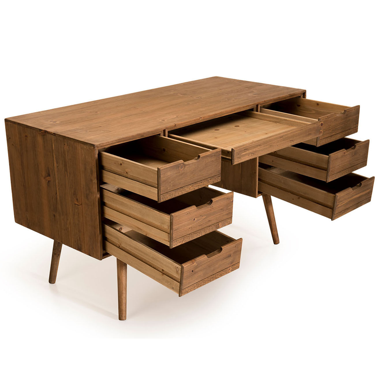 Macabane Bureau scandinave bois 6 tiroirs sapin andy bois - 128x57x77 cm