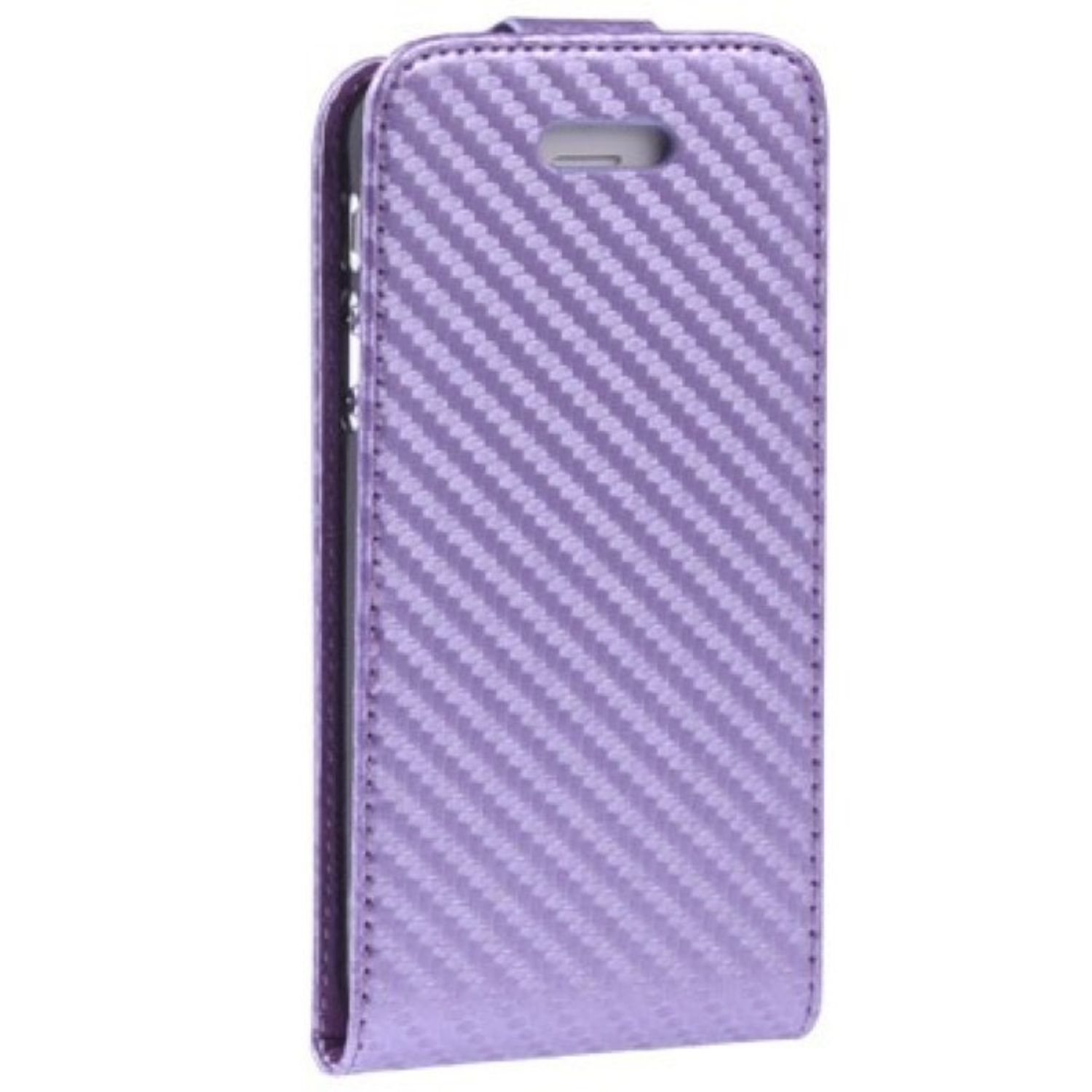Handy Tasche Flip dünn Carbon look für Handy iPhone 5 & 5s Violett
