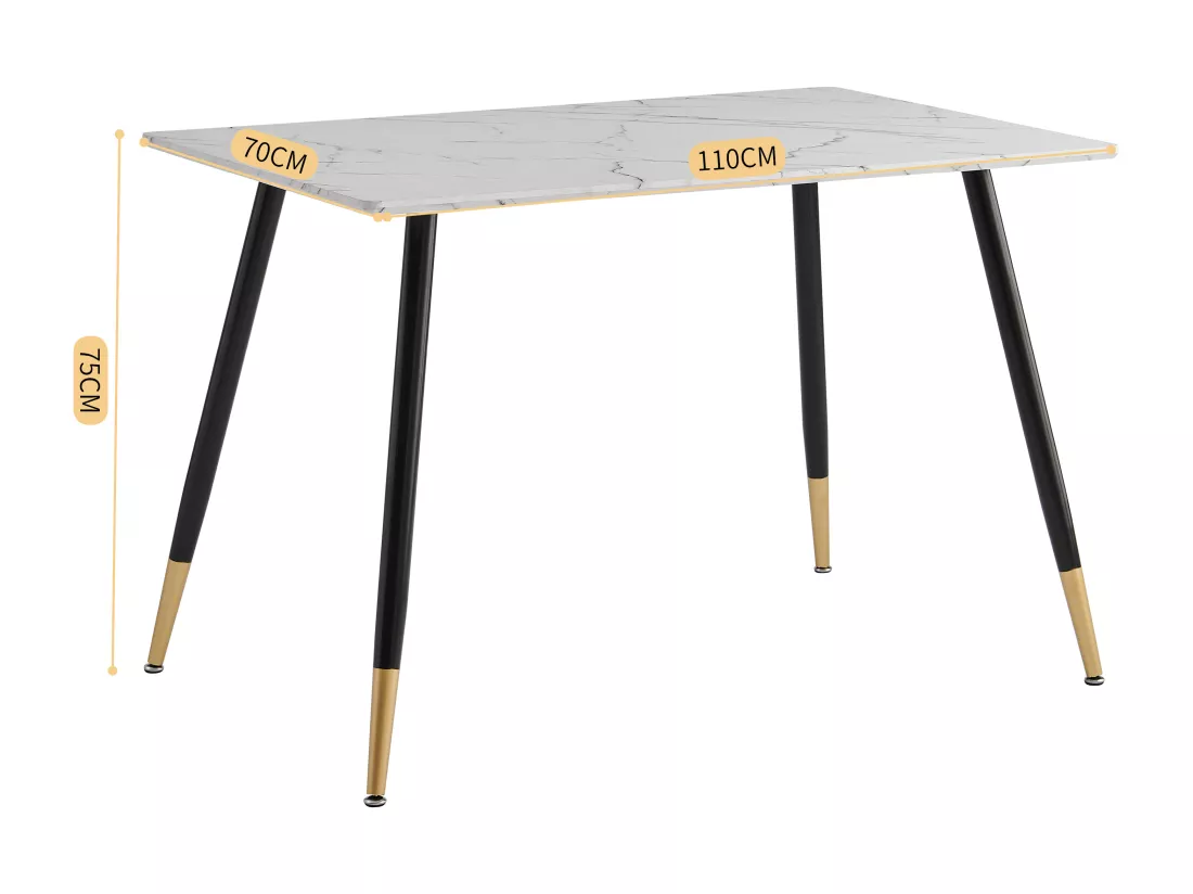 URBAN MEUBLE Table de salle à manger rectangulaire imitation marbre pieds noir et doré 110*70*75CM